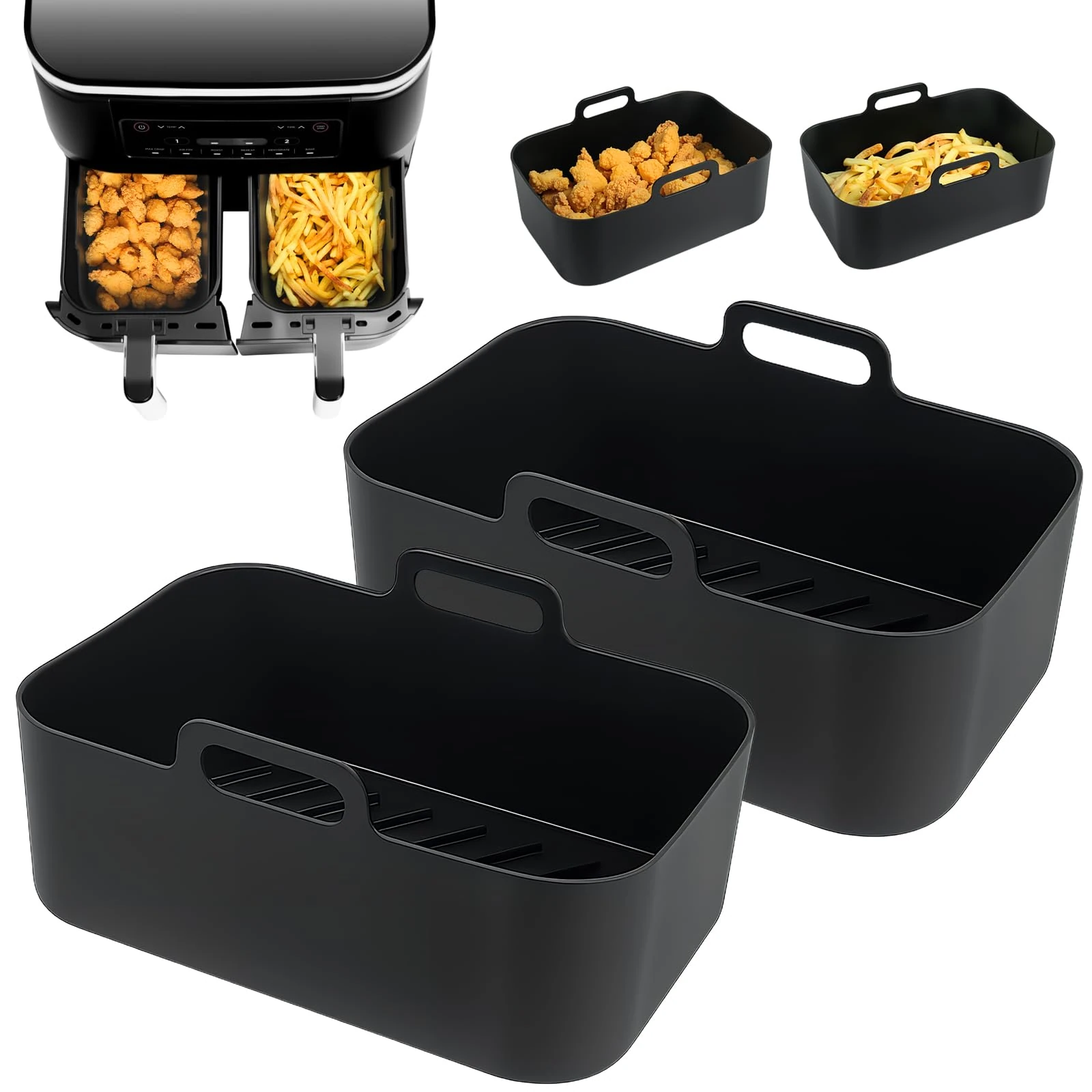 YQL Thickened Silicone Air Fryer Liners for Ninja 7.6L Dual AF300UK | Oven-Safe & Microwave-Safe | Reusable Kitchen Accessories Silicone Basket Trays Compatible with Tower, Instant Vortex, Salter Dual