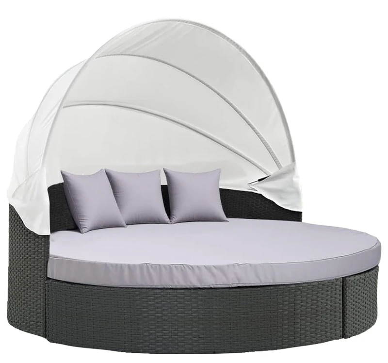 MICTONY Outdoor Daybed Cushion Cover, 66" Replacement Daybed Cover with Elastic Band, Sun Bed Cushion Cover, Outdoor Round Bed Cushion, Cover ONLY (Daybed NOT Included), Grey
