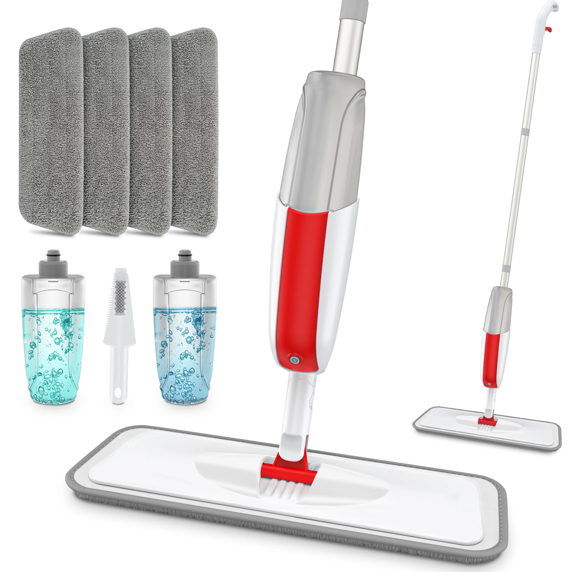 MANGOTIME Spray Mop for Cleaning Floors, Microfibre Wet Dry Flat Floor Mop with 2 Refillable Bottles & 4 Washable Pads for Laminate Wood Vinyl Tile LVT