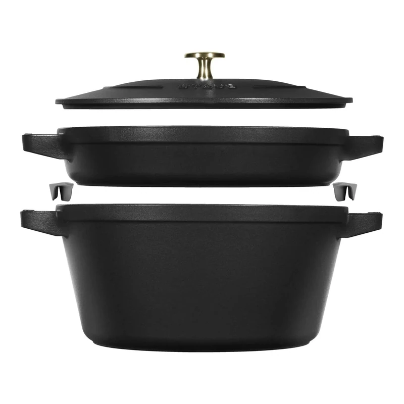 STAUB La Cocotte Cooking Pot Set, 2 Pieces, Round, Cast Iron, Black
