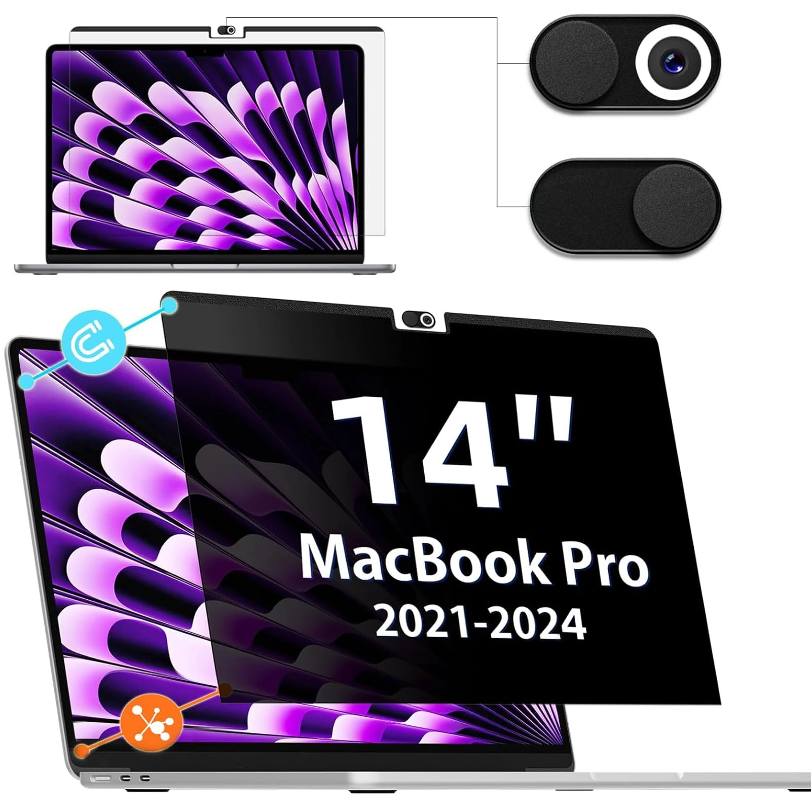IPROKKO Magnetic Privacy Screen Filter for Macbook Pro 14 inch (2021-2024, M1,M2,M3,M4), Removable Easy On/Off Anti Blue Light Glare Laptop Privacy Screen, Compatible with Mac Pro 14.2" Laptop