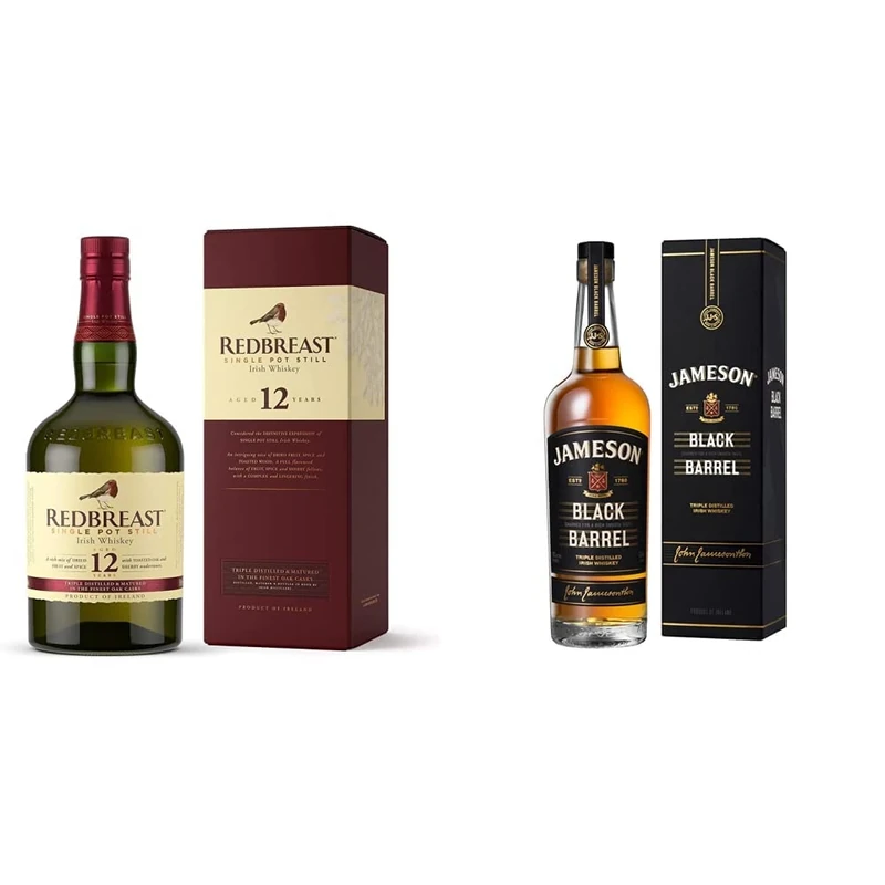 Redbreast 12 Year Old Single Pot Still Irish Whiskey with Gift Box, 70 cl & Jameson Black Barrel Blended Irish Whiskey, 70 cl with Gift Box