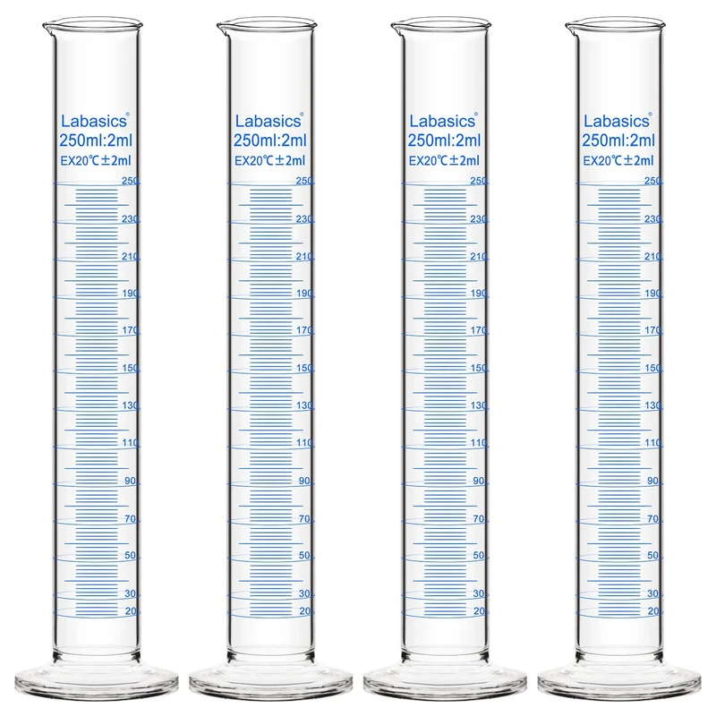 Labasics 4-Pack 250ml Borosilicate Glass Heavy Wall Graduated Cylinder