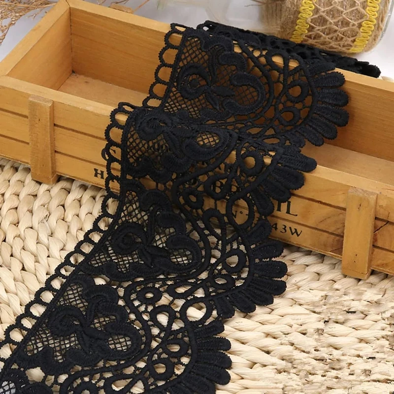 Lace Ribbon 2 Yards 9CM Embroidery Sewing Lace Trim Curtain Tablecloth Slipcover Bridal Party Gift DIY Sewing and Crafts Clothing Accessories (Black)