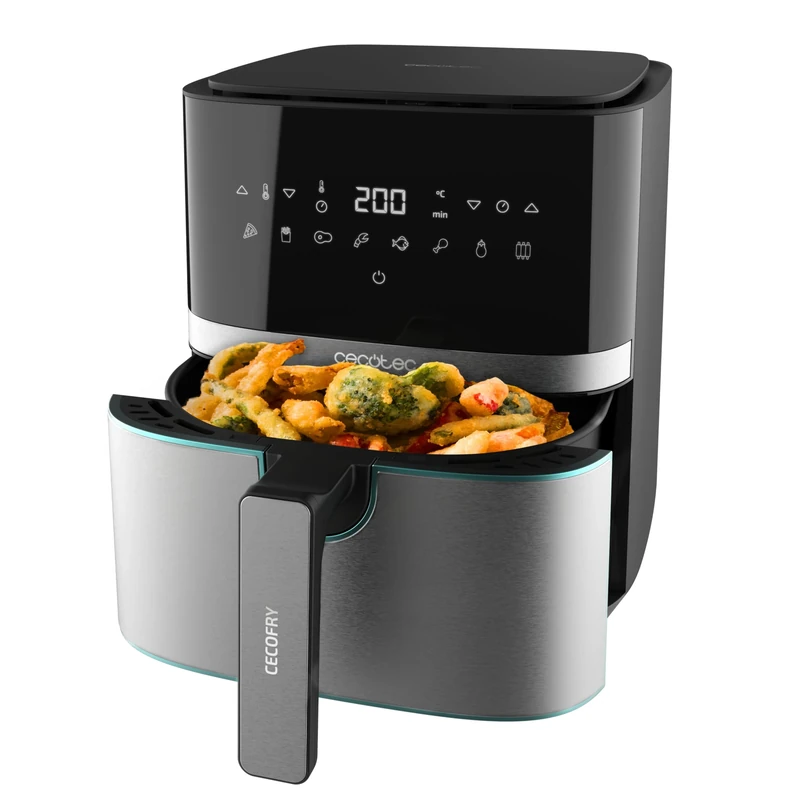 Cecotec Air Fryer 5,5 L Cecofry Full Inox 5500 Pro. 1700W, Dietary and Digital, Touch Panel, Stainless Steel Finish, PerfectCook Technology, Thermostat, 8 Modes. Oil Free.