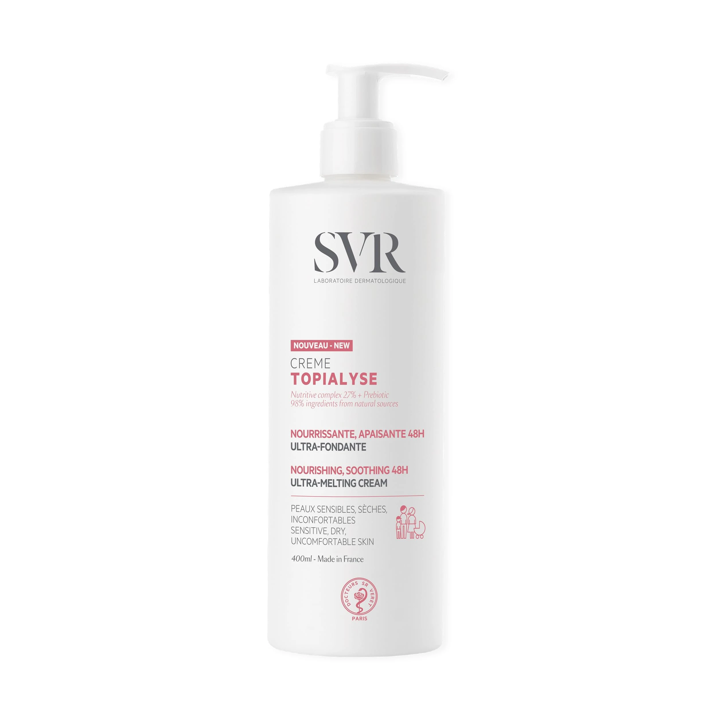 SVR TOPIALYSE Nourishing Face and Body Cream - 48hr Soothing Ultra-Melting Care for Dry Sensitive Skin, All Ages, 400ml