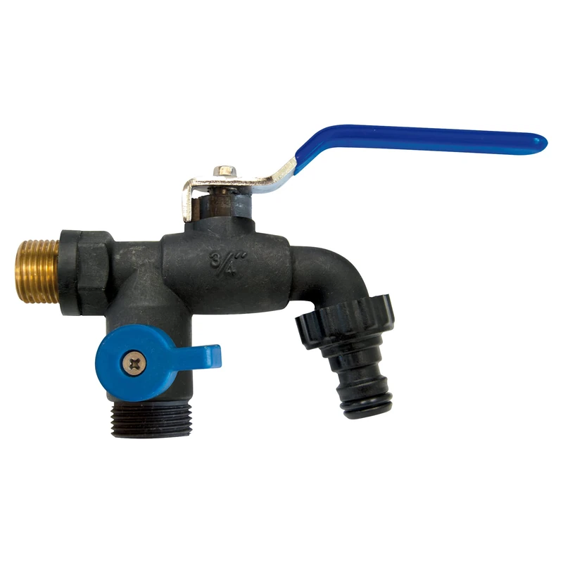 S&M 180040 Anti-Ice Garden Tap with Two Outlet and Automatic Outlet, Black and Blue - Image 1