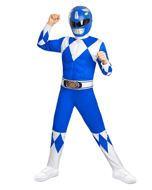 Funidelia Official Blue Power Ranger Costume for Boys, Includes Jumpsuit, Belt and Half Mask, Superheroes - Outfit for Kids for Parties, Carnival and Halloween - Size 3-4 Years