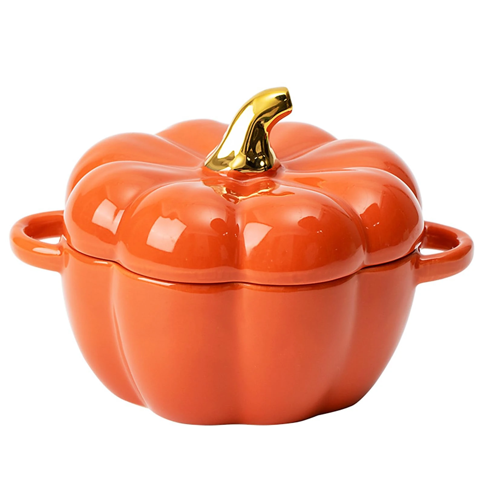 Dutch Oven Pot With Lid, Pumpkin-Shaped Pottery Dessert Saucepan, Mini Baking Dish Cute Bowl, Covered Ceramic Stockpot, Casserole (Orange)