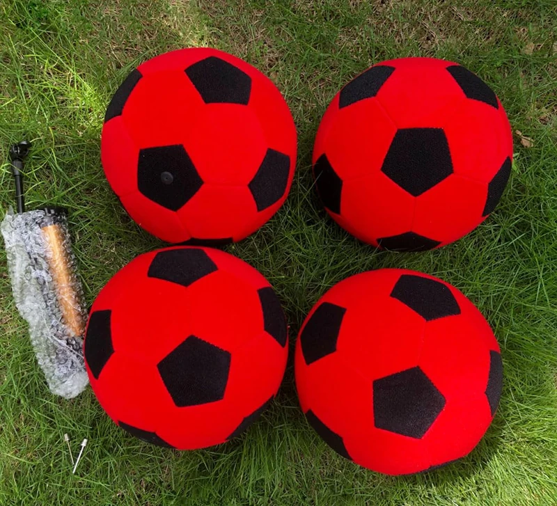 Vinfgoes Soccer Ball, 4 PCS 8'' Inflatable Sticky Soccer Balls for Inflatable Soccer Dart Board, Outdoor Training, Felt Soccer with Hand Pumps (Red)