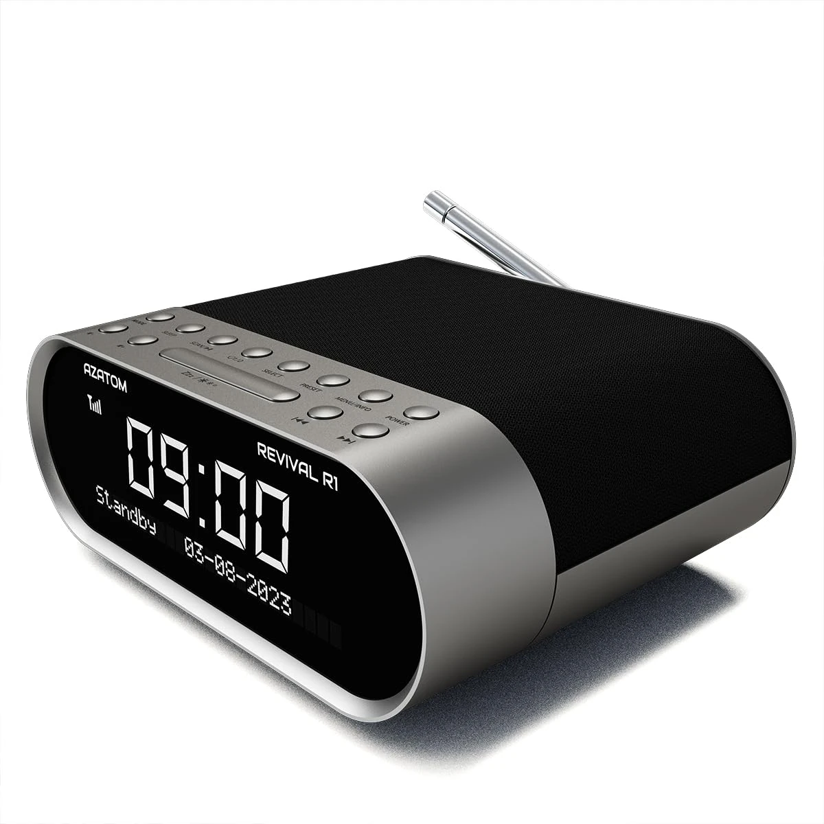 AZATOM DAB/DAB+ & FM Bedside Digital Radio | Dual Alarms & Sleep Timer | USB Device Charging | Mains Powered | Bluetooth | Perfect for the Bedroom Revival R1 (Silver)