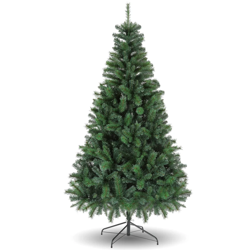 BATHWA Artificial 2.1m with Folding, Party Tree with Metal Stand, 1100 Branch Tips, Easy Assembly, Christmas Decoration for Office, Living Room and Kitchen, Green, 7FT - Image 1