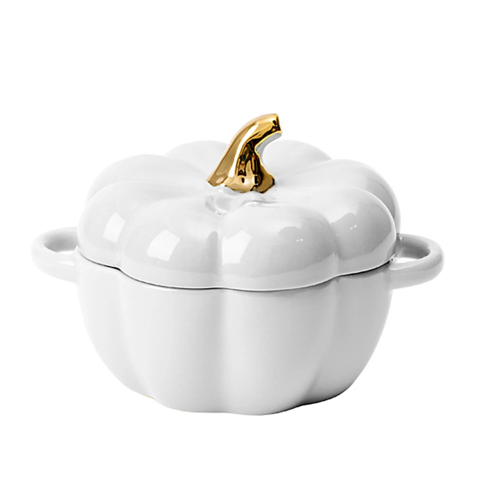 Dutch Oven Pot with Lid, Pumpkin Pottery Dessert Saucepan, Mini Baking Dish Cute Pumpkin Bowl, Covered Dutch Oven Ceramic Stockpot, White