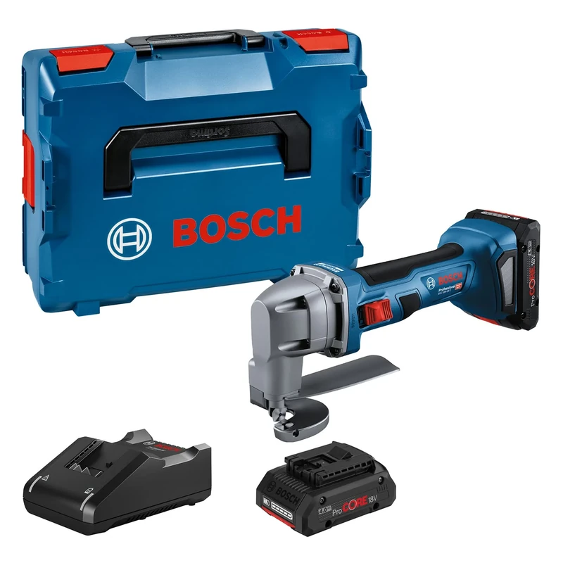 Bosch Professional GSC 18V-16 E 18V System Battery Tin Snips (Power 700 W, Handle Width 156 mm, Brushless Motor Technology, Includes 2X 4.0Ah ProCORE Battery, Quick Charger GAL 18V-40, L-BOXX) - Image 1