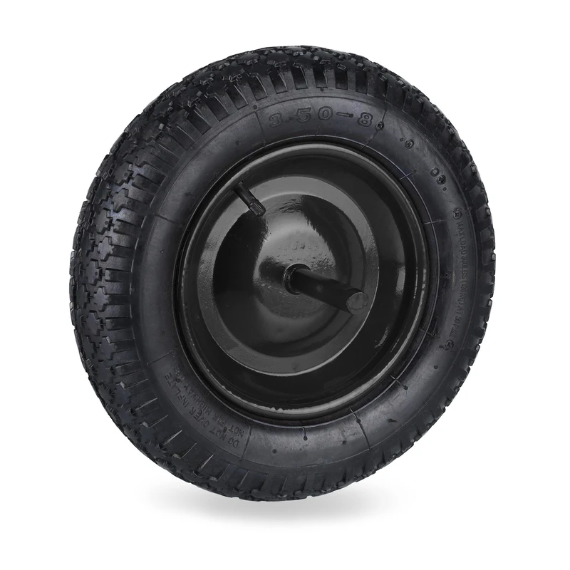 Relaxdays 3.50-8 Wheelbarrow Tyre, Pneumatic Spare Wheel with Fixed Axle, Steel Rim, Supports up to 120 kg, Black, Rubber, 3.5-8