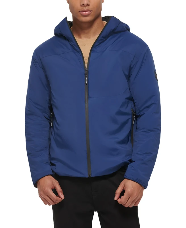 Tommy Hilfiger Men's Stretch Performance Filled Rain Jacket, Royal Blue, L