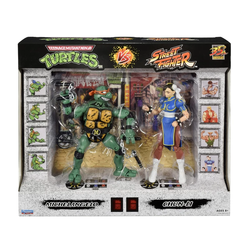 BANDAI 2 Pack | Teenage Mutant Ninja Turtles Michelangelo Vs Street Fighter Chun-Li Action Figures | 6'' And Turtle With Articulation, P81252 - Image 1