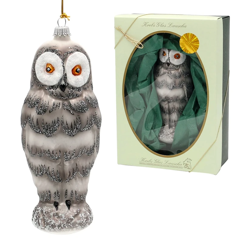 Dekohelden24 Lauschaer Christmas Tree Decoration Limited Edition Free Blown Snow Owl Figurine Hand Decorated 17 cm High