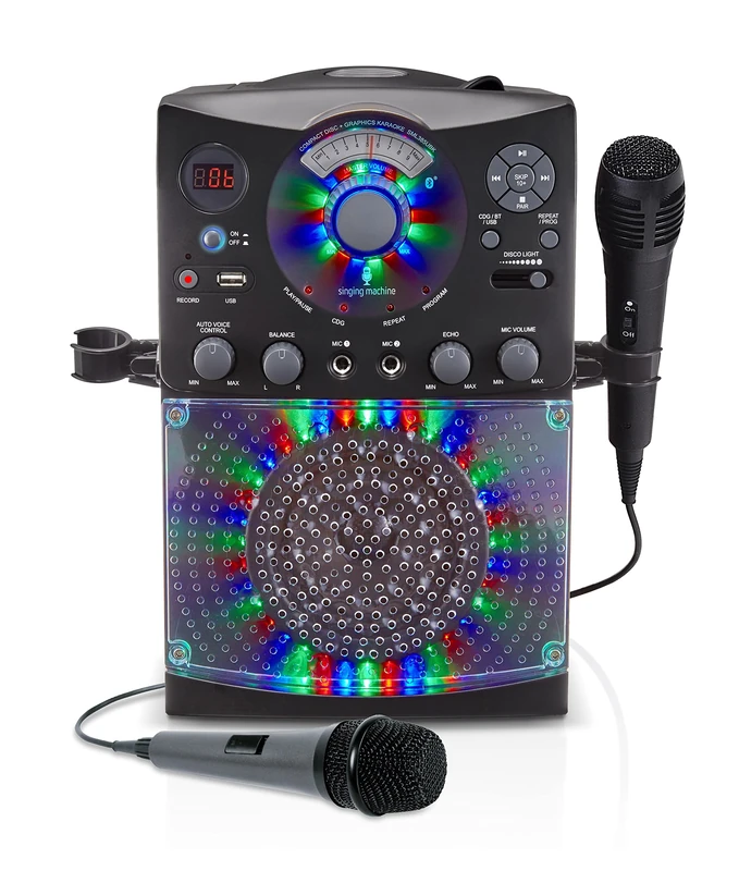 Singing Machine SML385UBK Bluetooth Karaoke System with LED Disco Lights, CD+G, USB and Microphone - Black