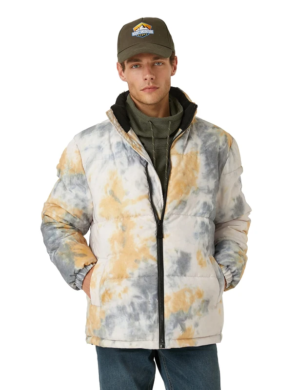 Koton Men's Patterned Buffer Coat high Neck Jacket, Grey Design (9D1), L