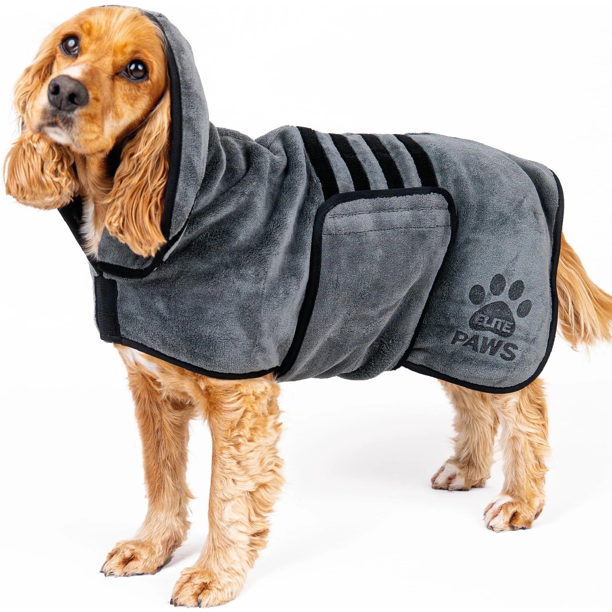 Elite Paws® UK: Luxury Dog Drying Coat, Thicker & Softer Than Most Bath Robes, Dries Pets in About 20-30 Mins, Super Absorbent Microfibre, Limits Mess, Covers Ears, All-Season Dressing Gown Towel, L