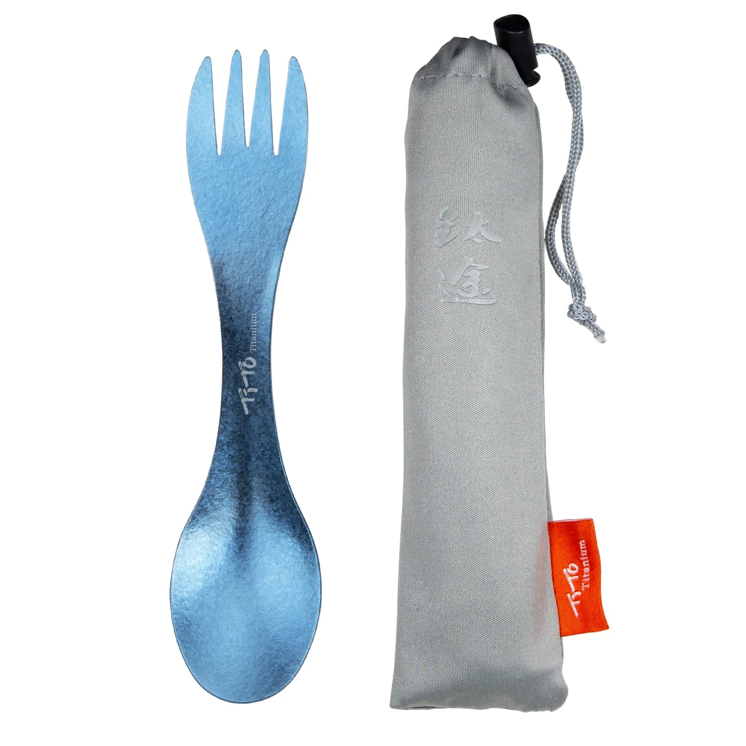 TiTo Titanium Spork 2-in-1 Ultra Lightweight Spoon Fork Tableware for Outdoor Camping, Backpacking, Hiking, Travel, Picnics and Home with Bag (Blue)