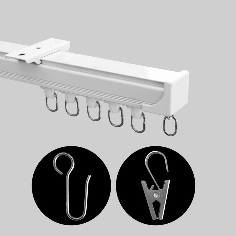 MaKefeile Ceiling Curtain Track, Heavy Duty Curtain Tracks System for Room Divider, Wall Mount Sliding Curtain Rail with Clip and Hooks Set for Living Room, Bedroom, Shower, Outdoor, White,18ft-21ft