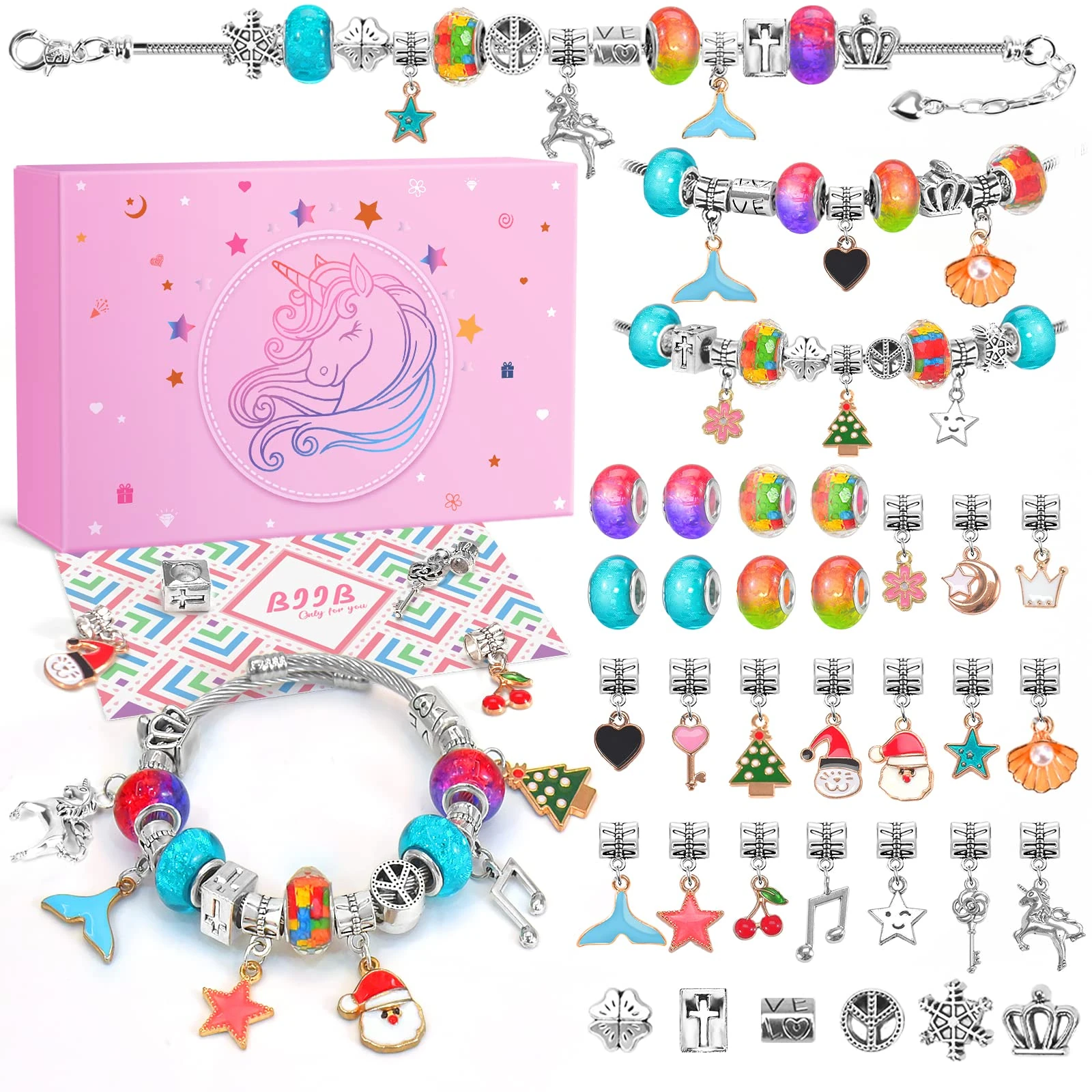 BIIB Gifts for Teenage Girl, Jewellery Making Kit, Gifts for 8-12 Year Old Girls Charm Bracelet Making Kit for Kids Stocking Fillers for Girl Christmas Gifts, Arts and Crafts for Kids