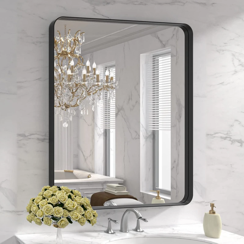 LOAAO 30X36 Inch Black Metal Framed Bathroom Mirror for Wall, Matte Black Bathroom Vanity Mirror Farmhouse, Anti-Rust, Tempered Glass, Hangs Horizontally or Vertically