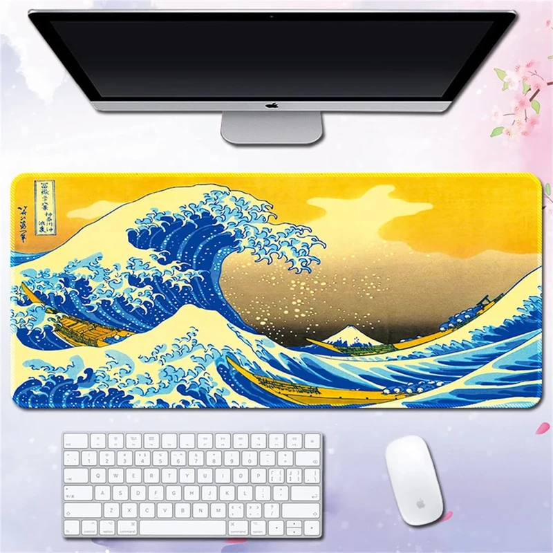 Morain Gaming Mouse Mat Art Print Painting Hokusai The Great Wave Big Rectangle Non-Slip Rubber Mousepad Mouse Pad, 1000 * 500 * 3mm, Style 17