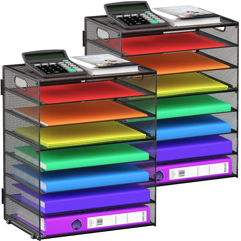 GoldOrcle 2 Pack 8 Tier Paper Letter Tray Organizer with Handles