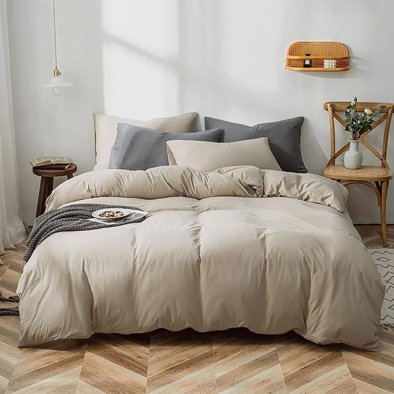 Luxlovery Khaki Comforter Set California King Cream Coffee Bedding Minimalist Taupe Color Cal King Dark Champagne Blanket Quilts Ultra Soft Breathable Comforter