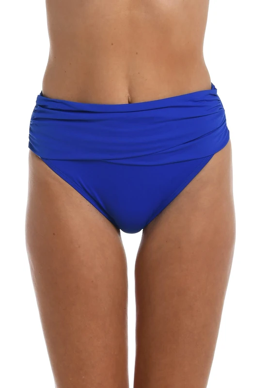 Island Goddess Banded Mid Waist Pant Bikini Swimsuit Bottom, Sapphire, 8