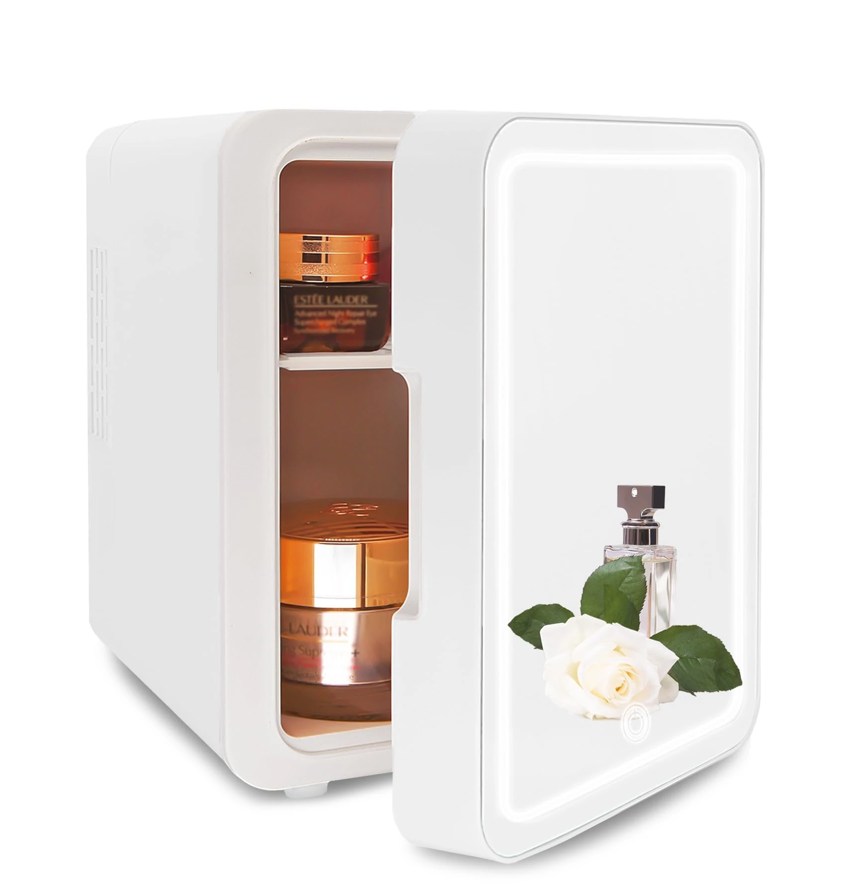 VNIMTI Mini Skin Care Fridge 4 Liter/6 Cans, Portable Beauty Fridge with Led Mirror, Small Compact Refrigerator Cooler & Warmer for Dorm, Bedroom, Car, Office (4L- White)