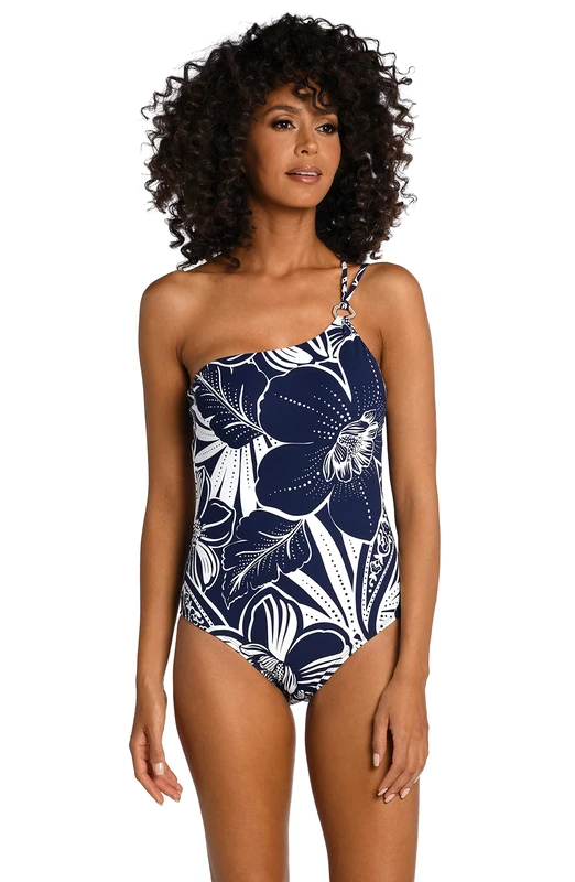 La Blanca Women's Shoulder One Piece Swimsuit, Indigo//at the Playa, 4