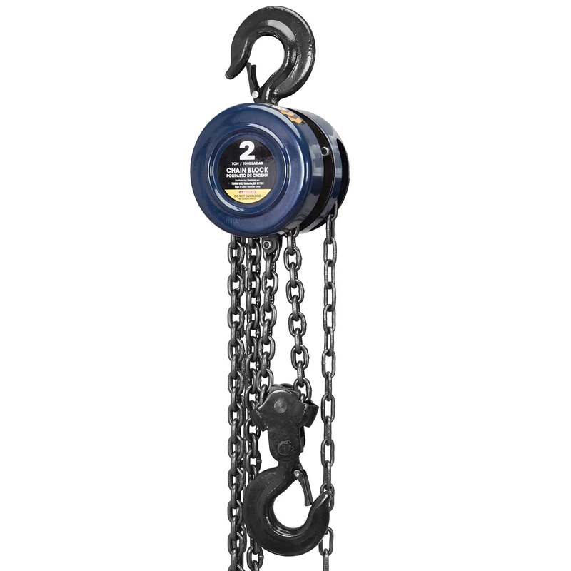 BIG RED ATR9020UR Manual Hand Lift Steel Chain Block Hoist with 2 Heavy Duty Hooks, 2 Ton (4,000 lb), 8ft/2.5m Blue