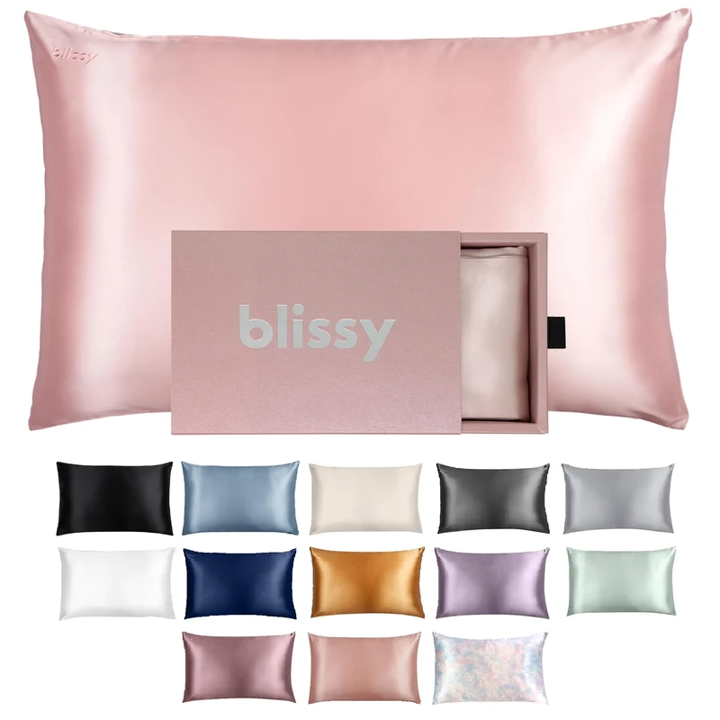 Blissy Silk Pillowcase - 100% Pure Mulberry Silk - 22 Momme 6A High-Grade Fibers - Silk Pillow Cover for Hair & Skin - Regular, Queen & King with Hidden Zipper (Queen, Pink)