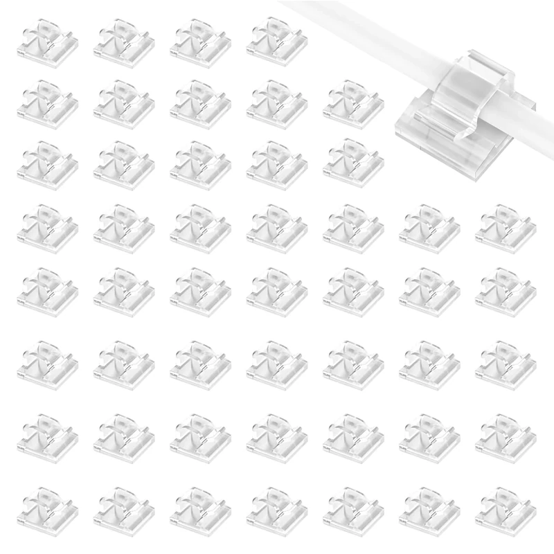 ALBOYI 50 PCS Transparent Cable Clips, Self-Adhesive Wire Holders for Home & Office, PC Sticky Tidy Clips for Multi Cable Management Under Desk