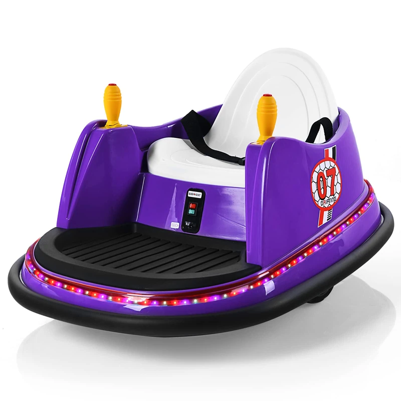 GYMAX 360 Spin Kids Bumper Car, Electric Ride on Toy with Remote Control, Lights, Music and Safety Belt, Children Battery-Powered Vehicle for Indoor Outdoor (Purple)