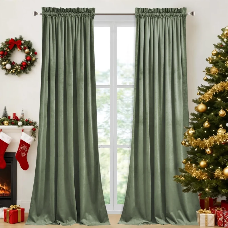 StangH Sage Green Velvet Curtains 90 inches Long, Living Room Thermal Insulated Sliding Door Curtains Elegant Home Decor for Nursery Bedroom Office, W52 x L90, 2 Panels