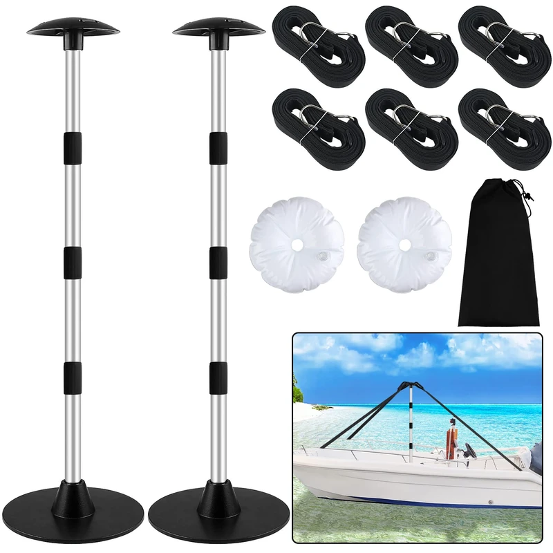 Premium Quality Boat Cover Support Poles 2 Pack, Aluminum Support Pole for Boat Cover with Webbing Strap, Extension Boat Cover Support Poles Adjustable Height at Will from 22” to 57.5” -(Black)