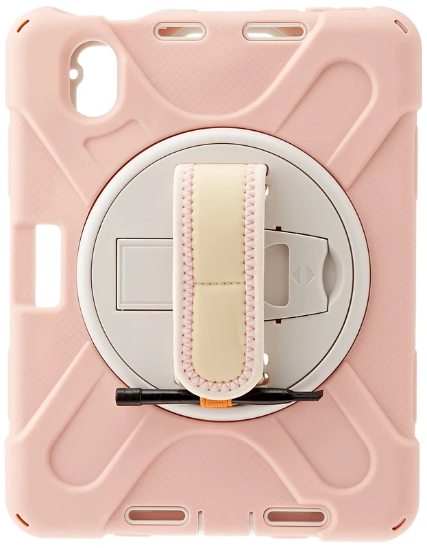 iPad Mini 6th Generation 2021 Case with Pen Holder, Shockproof Rugged Case for iPad 8.3 inch with Rotating Stand and Hand Strap (Pink)