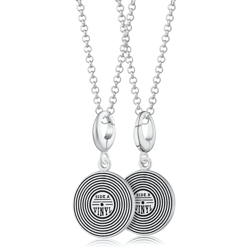 Lily Charmed - 925 Sterling Silver Vinyl Record Necklace with 18" Chain