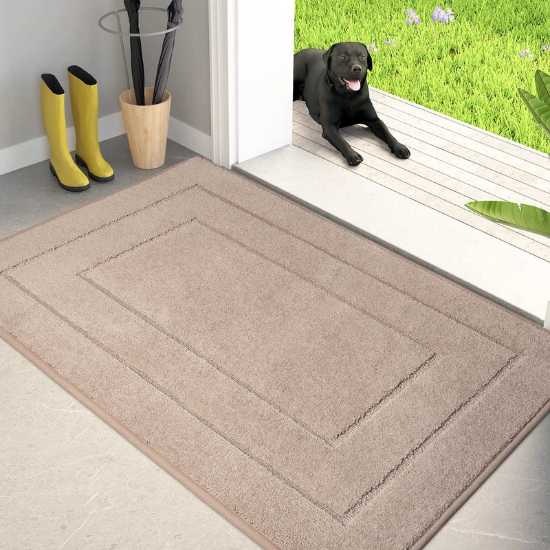 PURRUGS Dirt Trapper Door Mat 32" x 47", Non-Slip/Skid Machine Washable Entryway Rug, Dog Doormat, Super Absorbent Welcome Mat for Muddy Wet Shoes and Paws, Beige