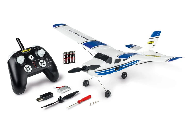 Carson 500505034 RC Sports Plane 2.4 GHz 100% RTR Blue Remote Control Aeroplane Robust RTF (Ready to Fly) Model for Beginners Includes Batteries and Remote Control - Image 1