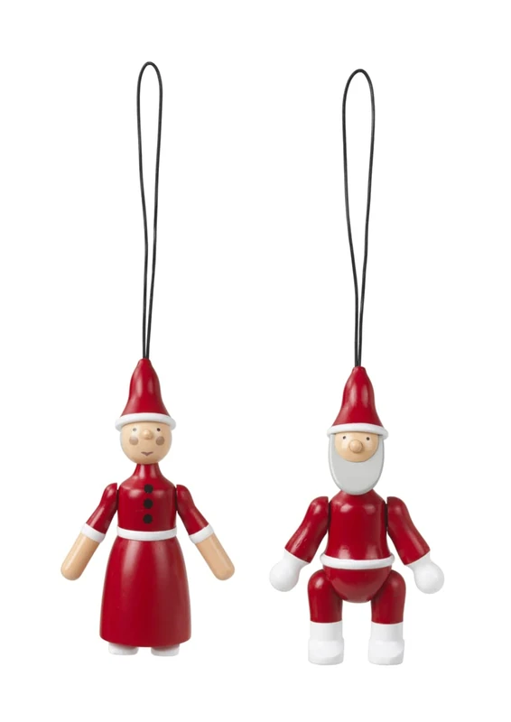 Kay Bojesen Santa Claus and Christmas Woman Figurines Painted Beech