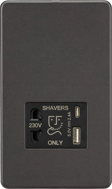 Knightsbridge Screwless Shaver socket with dual USB A+C (5V DC 2.4A shared) - smoked bronze