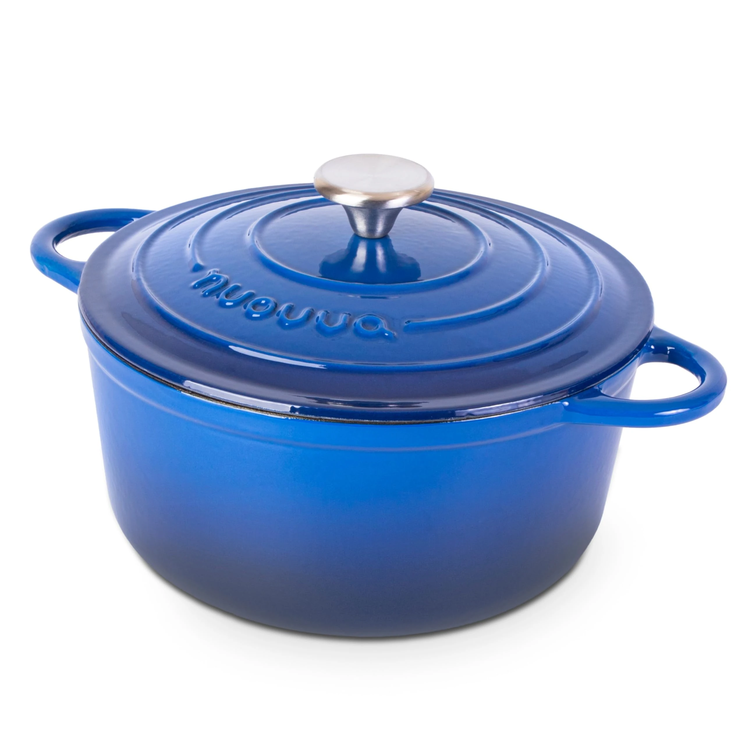 Nuovva Enamelled Cast Iron Dutch Oven Pot with Lid – 5 Quart Casserole Dish – Ceramic Dutch Oven for Bread Baking, Roasting, Braising & Stews – Oven Safe up to 500°F – 24cm Dark Blue