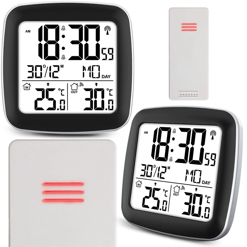 BERDSEN BD-903 Weather Station with Display, Outdoor and Indoor Temperature Measurement, Snooze Alarm Functions, Battery Power, Time Sync, Silver
