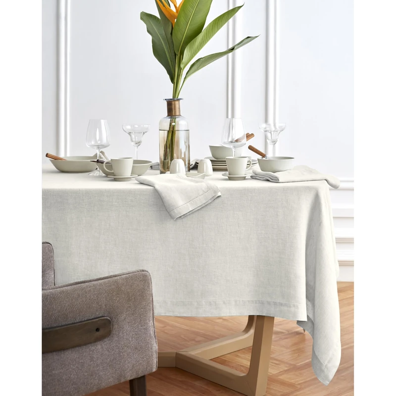 Solino Home 100% Pure Linen Tablecloth Light Flax Woven, Sonoma 70 x 108 in